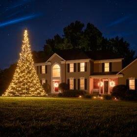 Vlaggenmast kerstboom · Fairybell 6 meter · 1200 lampjes, Tuin en Terras, Buitenverlichting, Gebruikt, Overige typen, Overige materialen