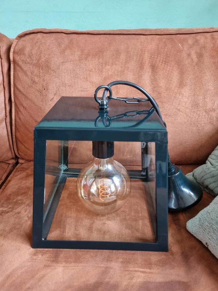 Prachtige zware metalen lamp met glasplaten, Huis en Inrichting, Lampen | Hanglampen, Gebruikt, Minder dan 50 cm, Glas, Metaal