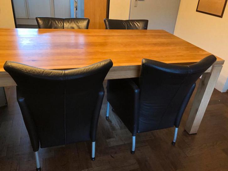 Zwarte leren eetkamerstoelen, Huis en Inrichting, Stoelen, Gebruikt, Vier, Leer, Zwart, Ophalen