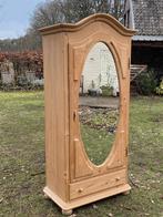 Massief grenen linnenkast met spiegel landelijk, Ophalen, 100 tot 150 cm, Met lade(s), 25 tot 50 cm