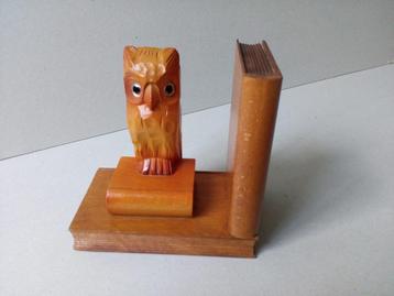 Houten boekensteun met uil .Houtsnijwerk.Vintage. beschikbaar voor biedingen