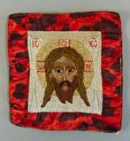 Ikoon. Oud borduurwerk. Russisch orthodoxe kerk. Jezus, Ophalen of Verzenden, Gebruikt