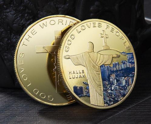 vergulde God penning Jezus Christus devotie amulet (lot 2), Postzegels en Munten, Penningen en Medailles, Overige materialen, Ophalen of Verzenden