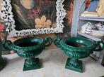 Antiek groen gietijzeren tuinvaas oorvaas, Tuin en Terras, Tuinvazen, Ophalen of Verzenden, Gebruikt
