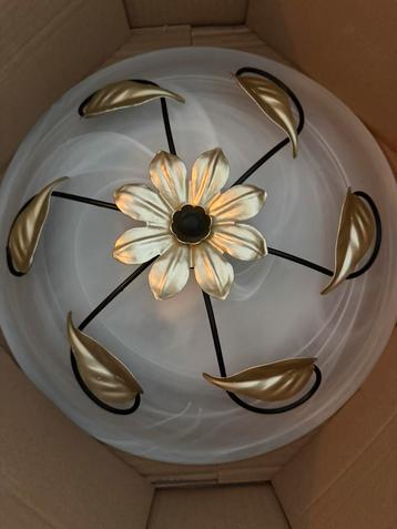 Plafoniere plafondlamp melk glas met zwart en goud 49cm Ø beschikbaar voor biedingen
