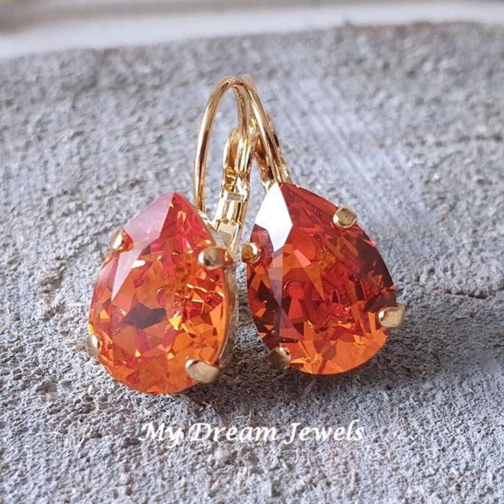 Oorbellen Belle met Swarovski Druppel "Tangerine Orange", Sieraden, Tassen en Uiterlijk, Oorbellen, Nieuw, Hangers, Overige materialen
