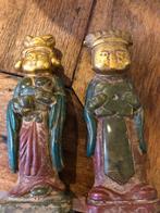 Antieke Chinese tempel beeldjes, jade en bladgoud, Ophalen of Verzenden