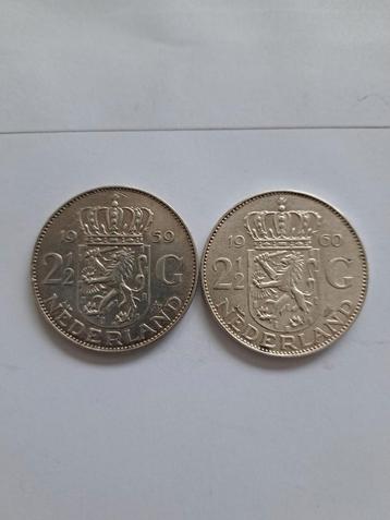 2x Zilveren Rijksdaalder 2.5 Gulden 1959 & 1960 beschikbaar voor biedingen