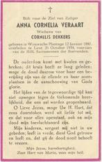 Anna C. Veraart 1880 Wouwsche Plantage + 1954 Leur, 74 jr, Verzenden, Bidprentje
