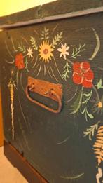 Antieke handbeschilderde dekenkist, vintage opberg kist, Ophalen, Minder dan 50 cm, Gebruikt, 100 tot 150 cm