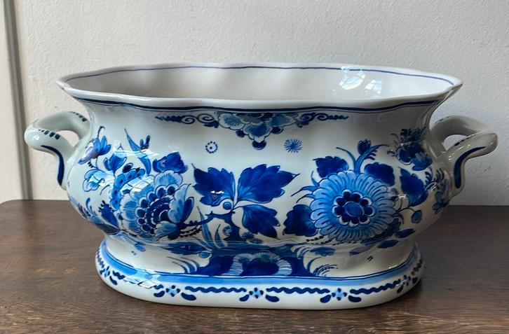 Jardiniere porceleyne fles delfts blauw, Antiek en Kunst, Antiek | Keramiek en Aardewerk, Ophalen of Verzenden