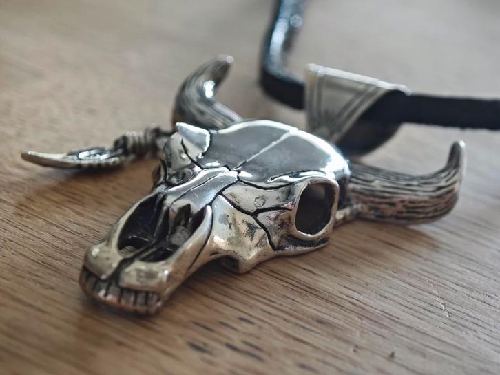 Zilveren Stierenhoofd Hanger, Sieraden, Tassen en Uiterlijk, Kettingen, Zo goed als nieuw, Zilver, Zilver, Met hanger, Ophalen of Verzenden