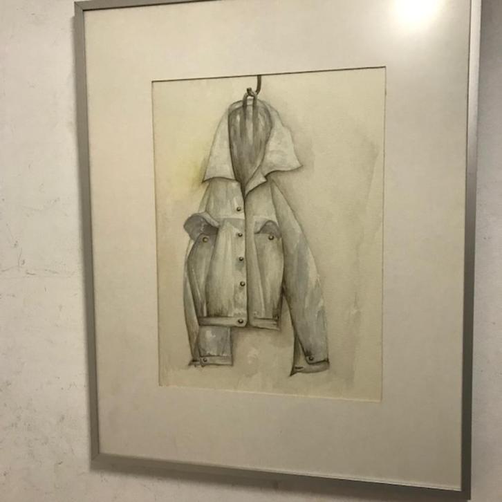 Aquarel stilleven 'Jasje aan een kapstokhaak', Antiek en Kunst, Kunst | Tekeningen en Foto's, Ophalen of Verzenden