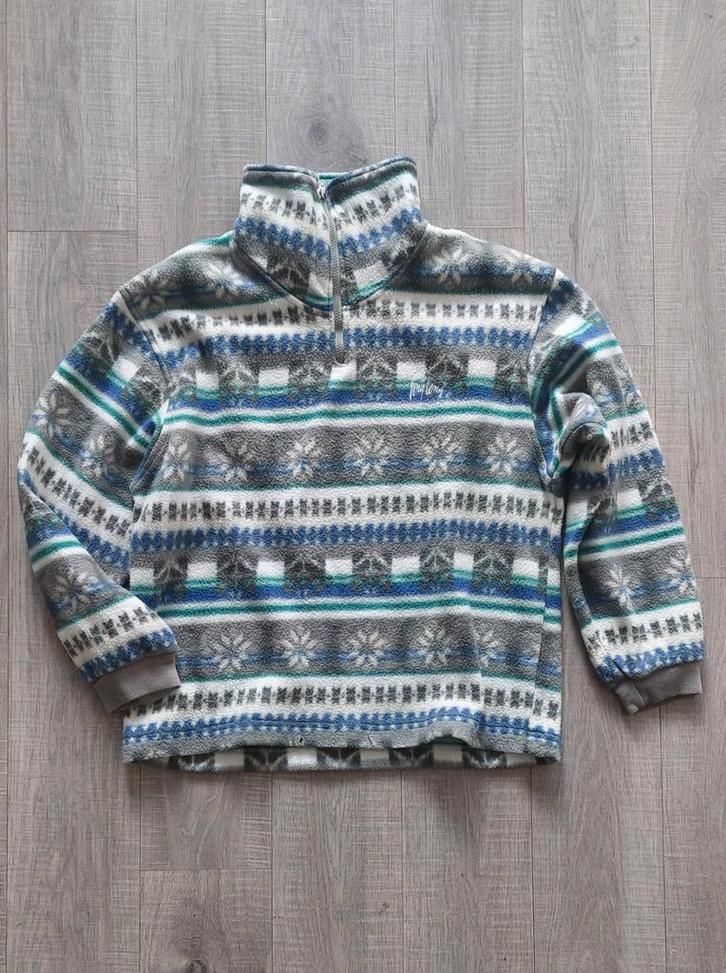 Vintage 80s Fong Leng fleece Noorse sweater L, Kleding | Dames, Truien en Vesten, Gedragen, Maat 42/44 (L), Blauw, Ophalen of Verzenden