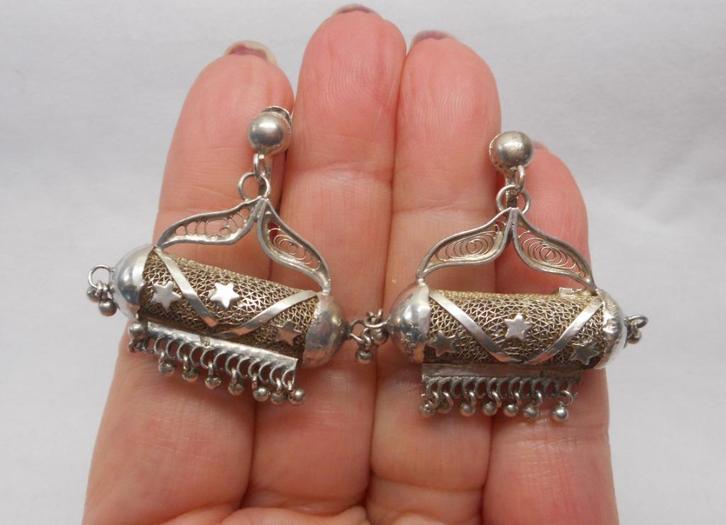 Zilveren bijzondere antieke schroef oorbellen nr.1514, Sieraden, Tassen en Uiterlijk, Antieke sieraden, Oorbellen, Zilver, Verzenden