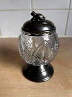 Vintage glazen potje met tinnen kikker deksel, Ophalen of Verzenden
