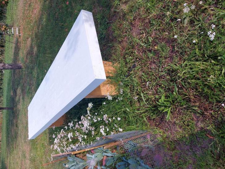 massief houten tafel. 11 cm dik. gelamineerd hout., Huis en Inrichting, Tafels | Eettafels, Gebruikt, 50 tot 100 cm, 200 cm of meer