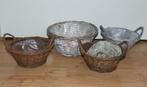 4 Rieten Plantenmanden Bloembakken met handvatten white wash, Overige materialen, Minder dan 30 cm, Minder dan 60 cm, Rond