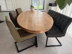 Drie eetkamerstoelen en een donkergrijze bank., Huis en Inrichting, Stoelen, Ophalen, Gebruikt, Stof, Drie