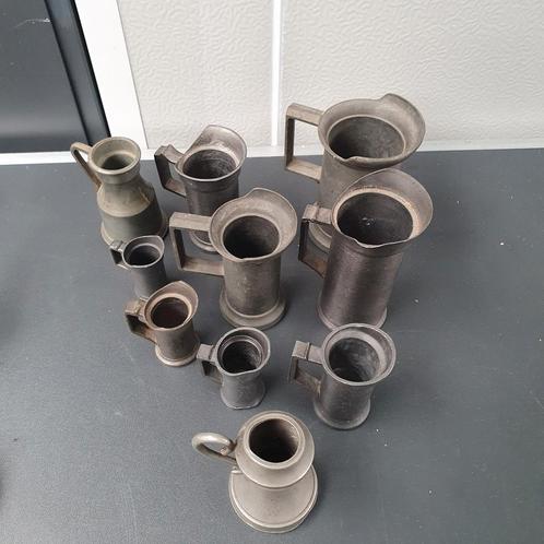 Antieke Tinnen Kannenset - 10 stuks, Antiek en Kunst, Antiek | Tin, Ophalen