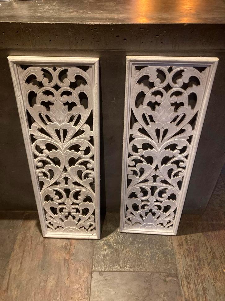 Decoratieve houten panelen - 2 stuks, Huis en Inrichting, Woonaccessoires | Wanddecoraties, Zo goed als nieuw, Ophalen
