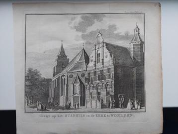 18 / Stadhuis en Kerk te Woerden Gravure uit 1750 J. Philips beschikbaar voor biedingen