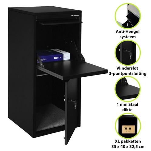 LOGIXBOX - XXL Pakketbrievenbus - Frontbox DeLuxe, Tuin en Terras, Brievenbussen, Nieuw, Staande brievenbus, Staal, Verzenden