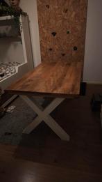Mango houten eettafel met witte stalen X-poot, Huis en Inrichting, Ophalen, 50 tot 100 cm, Zo goed als nieuw, 150 tot 200 cm