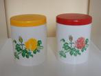 2 x vintage voorraadpot voorraadbus geel rood, Ophalen of Verzenden, Huis en Inrichting