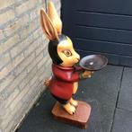 Houten Dierenbeeld - Konijn met Dienblad, Tuin en Terras, Tuinbeelden, Ophalen of Verzenden, Gebruikt, Hout, Dierenbeeld