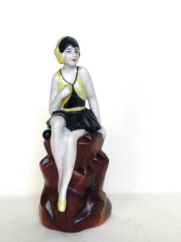 authentiek art deco beeldje, hatpin holder, bathing beauty beschikbaar voor biedingen