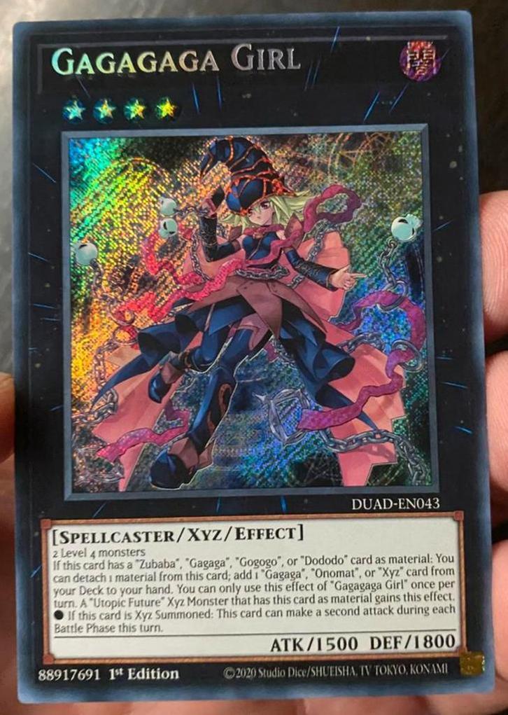 Yu-Gi-Oh! Gagagaga Girl DUAD 1st Edition !, Hobby en Vrije tijd, Verzamelkaartspellen | Yu-gi-Oh!, Zo goed als nieuw, Losse kaart