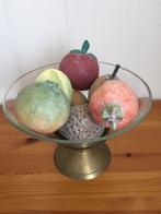 Glazen fruitschaal met oosters fruit van hout - zgan, Schaal, Verzenden, Rond, Glas