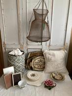 Brocante visfuik - ton - dienblaadjes - kussen - gebakstel, Antiek en Kunst, Curiosa en Brocante, Ophalen of Verzenden