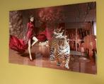 Glas schilderij groot 1.20 bij 80cm panter/rood, Antiek en Kunst, Ophalen