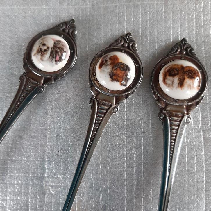 6 verzilverde theelepels H. Hooijkaas afbeelding honden, Antiek en Kunst, Antiek | Bestek, Ophalen