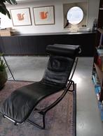 Design Chaise Longue, chroom, zwart lederen bekleding, Huis en Inrichting, Fauteuils, Ophalen of Verzenden, Gebruikt, Leer, Italiaans design