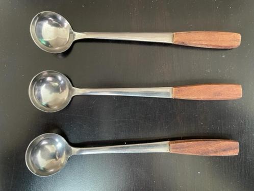3 fruit- of dessert-, ijslepels, rostfrei, (hard)houten heft, Antiek en Kunst, Antiek | Bestek, Ophalen