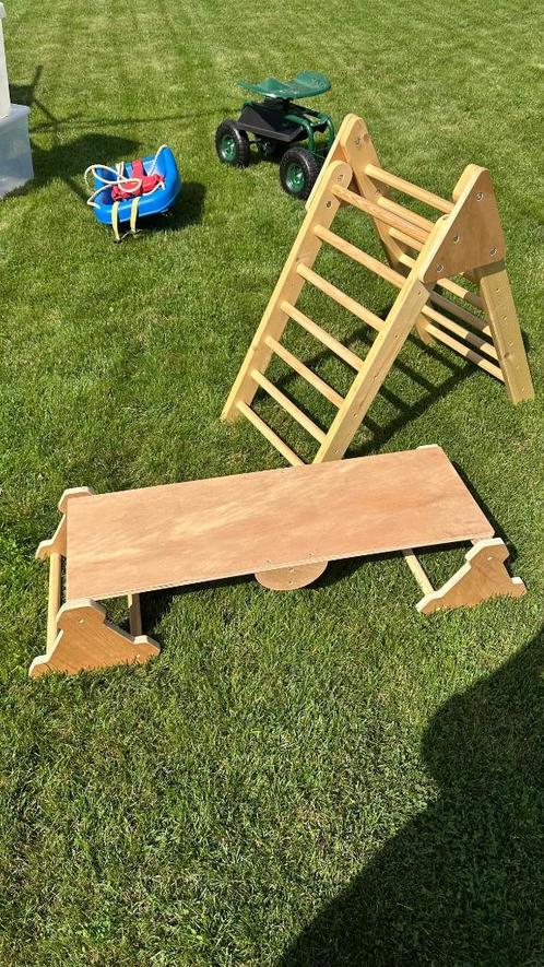 LIDL houten glijbaan/bankje/wip, Kinderen en Baby's, Speelgoed | Buiten | Speeltoestellen, Gebruikt, Glijbaan, Loopbrug, Ophalen