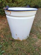 Emaille witte emmer met blauwe rand.10 liter., Ophalen of Verzenden