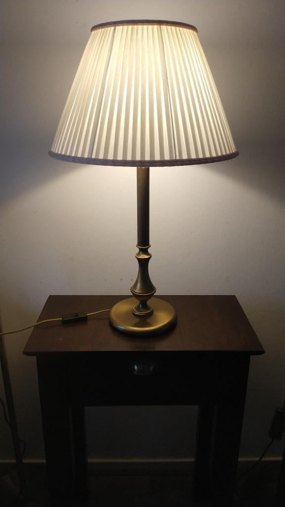 Vintage Klassieke Geborstelde Messing Tafellamp, Huis en Inrichting, Lampen | Tafellampen, Zo goed als nieuw, 50 tot 75 cm, Metaal