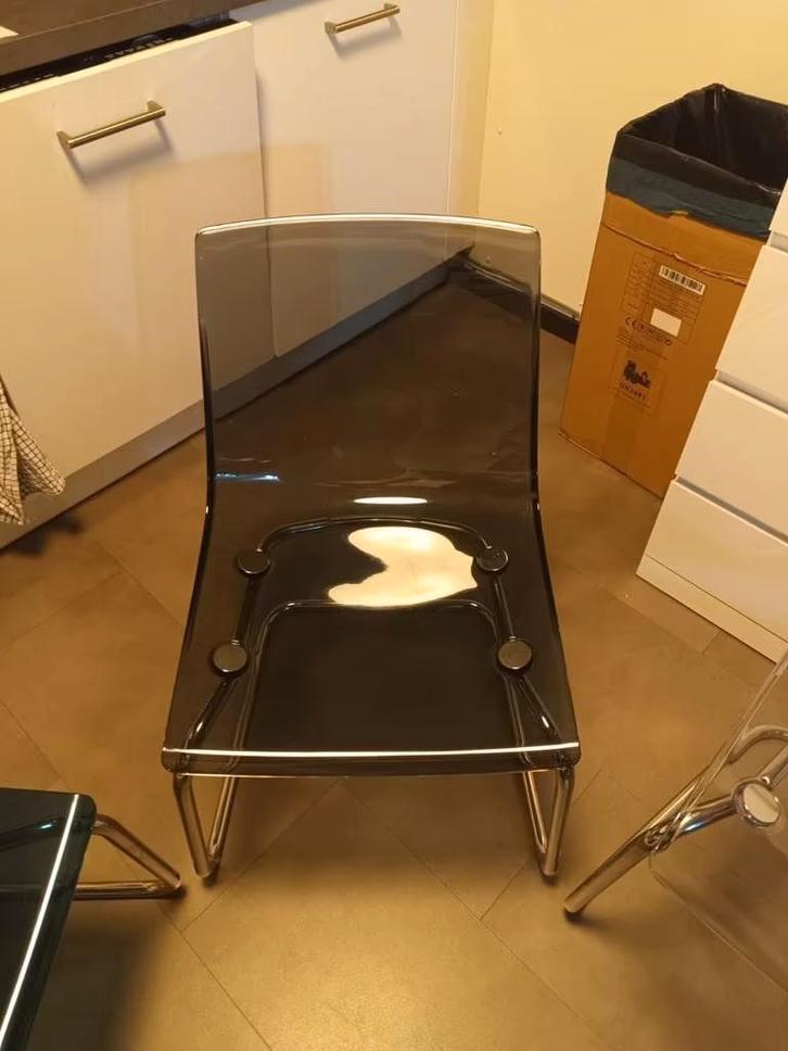 Set of 2 IKEA Tobias chairs (grey + dark navy), Huis en Inrichting, Stoelen, Gebruikt, Twee, Kunststof, Metaal, Overige kleuren