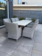 Hardhouten tuintafel en 8 stoelen, Tuin en Terras, Ophalen, Gebruikt, Rechthoekig, Hout