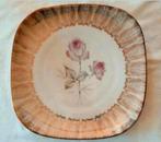 Vintage Elfenbein Bavaria vierkante schaal roze roos gouden, Ophalen of Verzenden