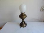 Antieke koperen schemerlamp met glazen ballon, tafellamp, Ophalen of Verzenden