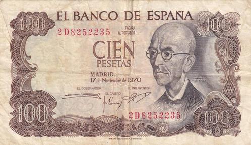 Spanje 100 pesetas 17-10-1970, Postzegels en Munten, Bankbiljetten | Europa | Niet-Eurobiljetten, Los biljet, Overige landen, Verzenden