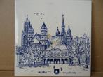Vintage tegel Vrijthof Maastricht Delfts blauw handpainted, Antiek en Kunst, Ophalen of Verzenden