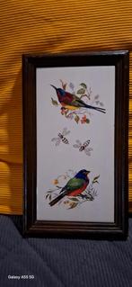 Vintage tegel met twee vogels in lijst van kunststof denk ee, Ophalen of Verzenden