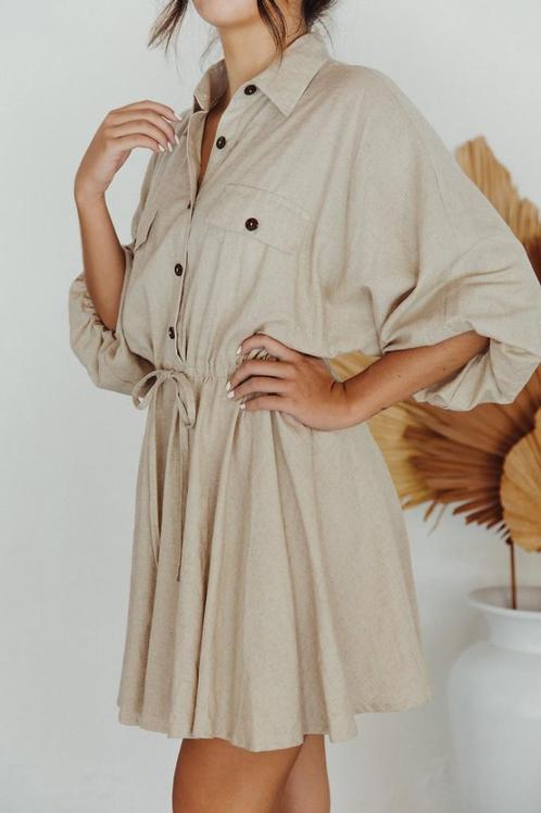 Beige Linnen Mini Jurk Pure The Label Maat XS, Kleding | Dames, Jurken, Zo goed als nieuw, Maat 34 (XS) of kleiner, Beige, Boven de knie