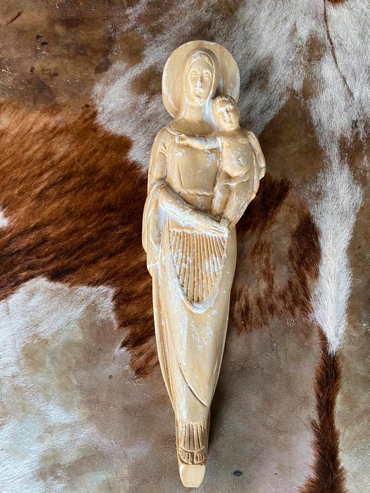 Groot vintage Maria met kind beeld gips 38 cm, Antiek en Kunst, Antiek | Religie, Ophalen of Verzenden